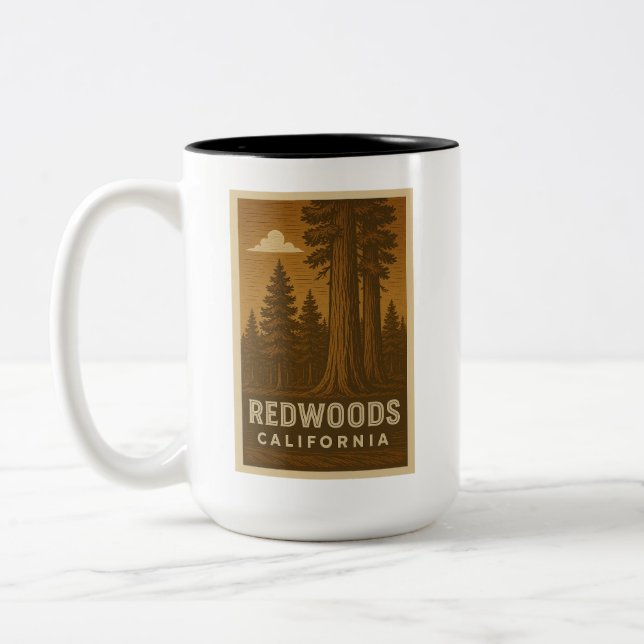 Caneca De Café Em Dois Tons Red Woods National Park California Large Mug (Esquerda)