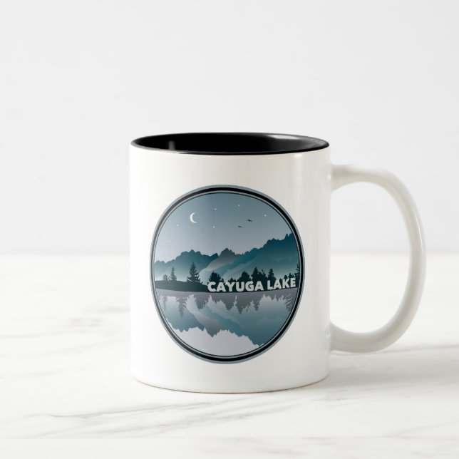 Caneca De Café Em Dois Tons Reflexão sobre o Lago Cayuga, Nova Iorque (Direita)