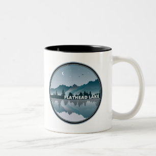 Caneca De Café Em Dois Tons Reflexão sobre o Lago Flathead em Montana