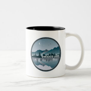 Caneca De Café Em Dois Tons Reflexão sobre o Lago Owasco em Nova Iorque