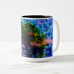 Caneca De Café Em Dois Tons Reflexões fluviais, pintura acrílica