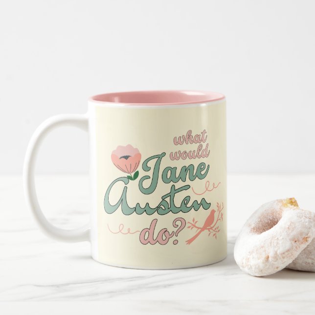 Caneca De Café Em Dois Tons Regency Jane Austen Romântica (Com Donut)