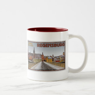 Caneca De Café Em Dois Tons Regensburg - vista de Steinerne Brücke