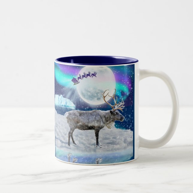 Caneca De Café Em Dois Tons Reindeer Ártico e Papai Noel Xmas Fantasy Mug (Direita)