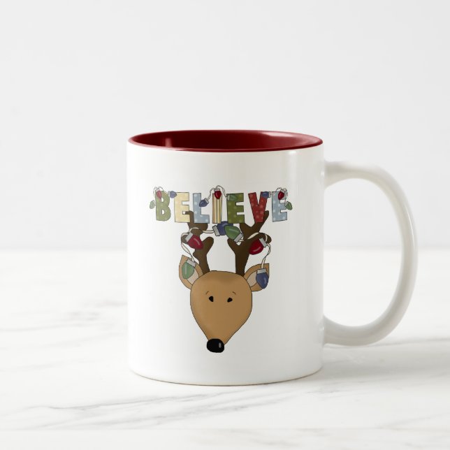 Caneca De Café Em Dois Tons Reindeer de Natal Acredite (Direita)