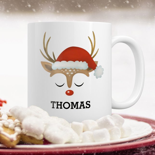 Caneca De Café Em Dois Tons Reindeer Face Mug de Natal (Criador carregado)