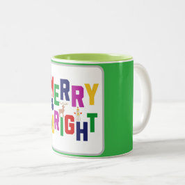 Caneca De Café Em Dois Tons Reindeer feliz e pinheiro brilhante Snowman