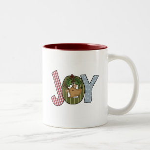 Caneca De Café Em Dois Tons Reindeer Joy Holiday Camisetas e presentes
