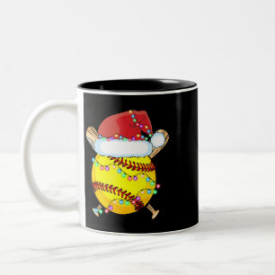 Caneca De Café Em Dois Tons Reindeer Santa Hat de Softball Natal Luzes Xmas