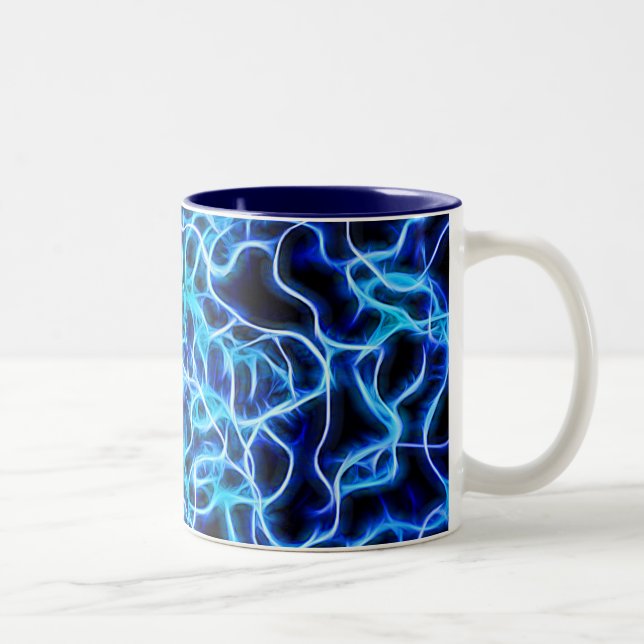 Caneca De Café Em Dois Tons Relâmpago de Néon Blue Tesla (Direita)