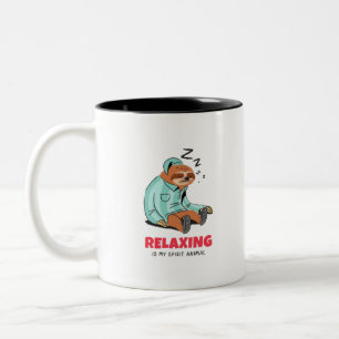 Caneca De Café Em Dois Tons Relaxar É Meu Animal Espirituoso