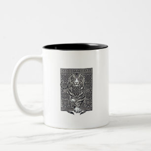 Caneca De Café Em Dois Tons Remendo de Tigre Mandala 