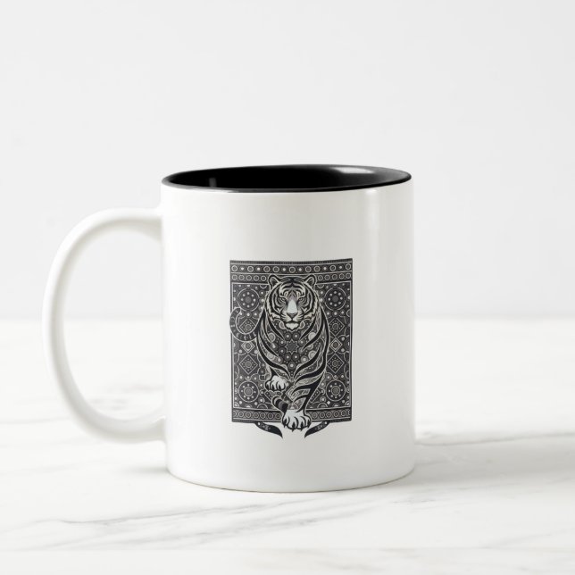 Caneca De Café Em Dois Tons Remendo de Tigre Mandala  (Esquerda)
