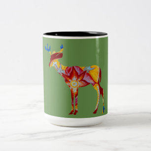 Caneca De Café Em Dois Tons Rena colorida mandala