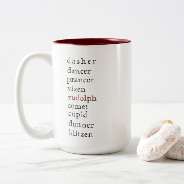 Caneca De Café Em Dois Tons Rena Nomes Feriado Mug (Com Donut)