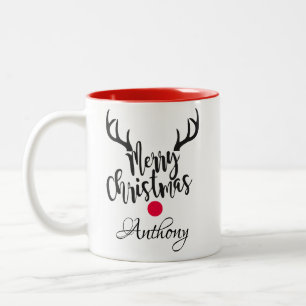 Caneca De Café Em Dois Tons renas personalizadas - natal alegre