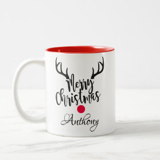 Caneca De Café Em Dois Tons renas personalizadas - natal alegre