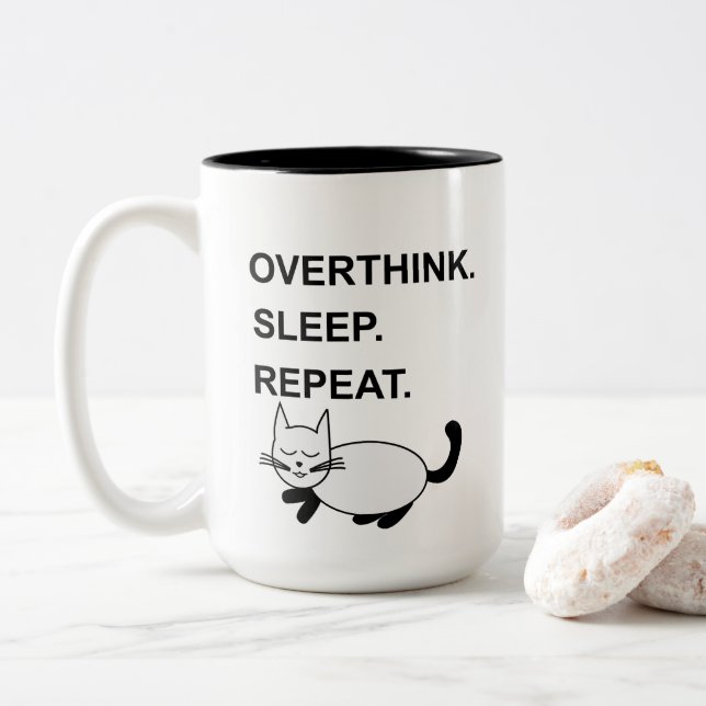 Caneca De Café Em Dois Tons Repense Sonho Repita Gato Adormecido  (Com Donut)