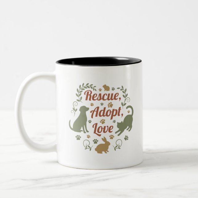 Caneca De Café Em Dois Tons Rescue, Adopt, Love (Esquerda)