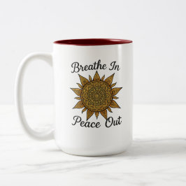 Caneca De Café Em Dois Tons Respira em paz Mandala Sun