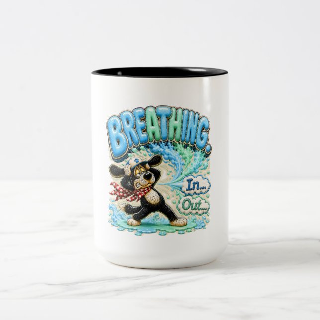 Caneca De Café Em Dois Tons Respirar Estou Fora Piada de Esgotamento (Centro)