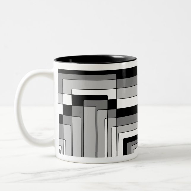 Caneca De Café Em Dois Tons Retângulos abstrato preto e branco (Esquerda)
