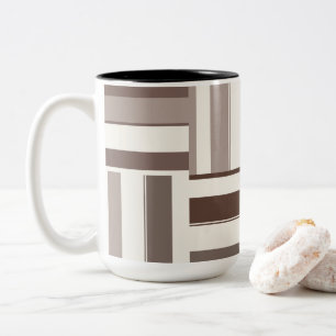 Caneca De Café Em Dois Tons Retângulos Geométricos de Bloco de Cores - Castanh