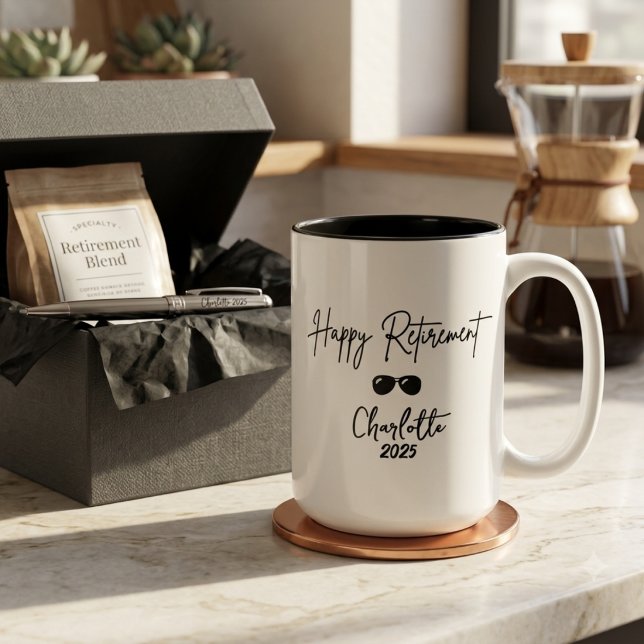 Caneca De Café Em Dois Tons Retirement Gift – “The Adventure Begins” | Elegant (Criador carregado)