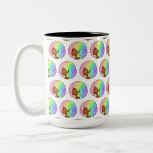 Caneca De Café Em Dois Tons Retrato Afro Arco-Íris Pastel Groovy Retro Cabelo