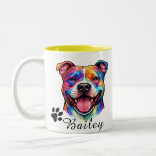 Caneca De Café Em Dois Tons Retrato Colorido Personalizado de Cachorro Anima