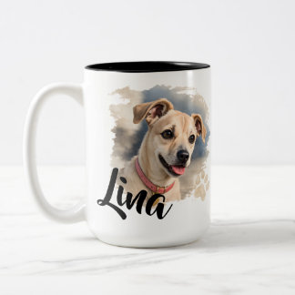 Caneca De Café Em Dois Tons Retrato de Cachorro em Aquarela com Pincelada Artí