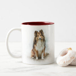 Caneca De Café Em Dois Tons Retrato de Cão de Pastoreio de Shetland Sable