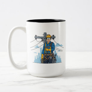 Caneca De Café Em Dois Tons Retrato de Herói Lineman da Cidade Utilidade Elé