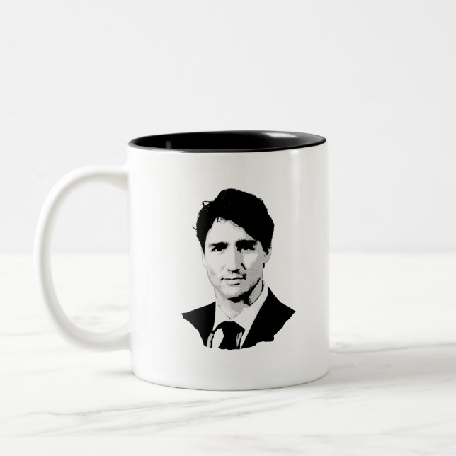 Caneca De Café Em Dois Tons Retrato de Justin Trudeau (Esquerda)