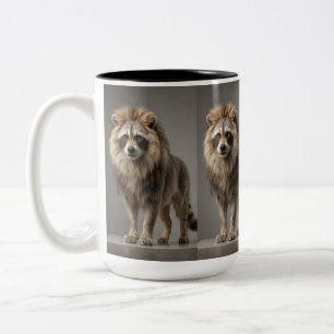 Caneca De Café Em Dois Tons Retrato de Leão Guaxinim – Um Rei Curioso da Natur