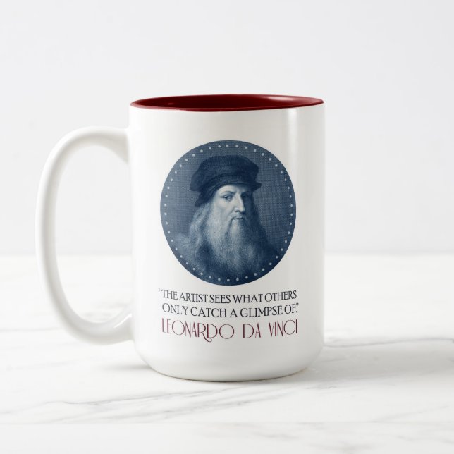Caneca De Café Em Dois Tons Retrato de Leonardo da Vinci com citação (Esquerda)