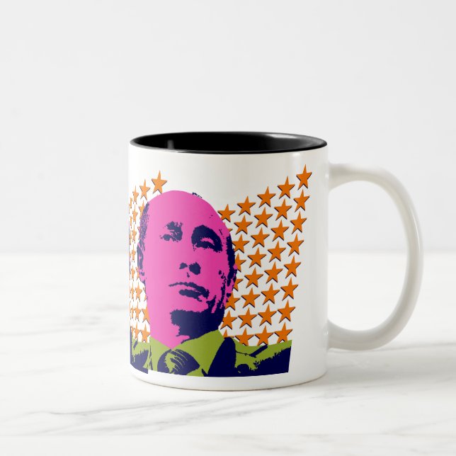 Caneca De Café Em Dois Tons Retrato de Pop de Arte Putin Rosa (Direita)
