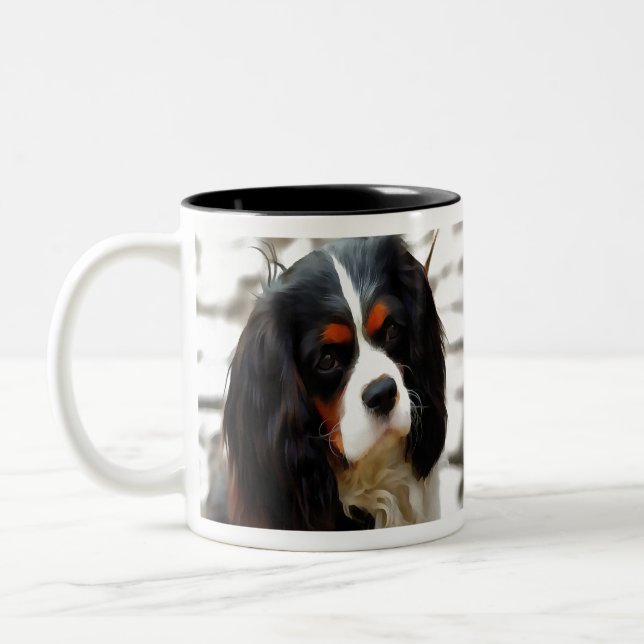 Caneca De Café Em Dois Tons Retrato De Um Rei Charles Cavalier Spaniel (Esquerda)