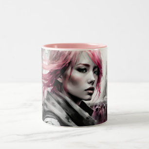 Caneca De Café Em Dois Tons retrato de uma mulher