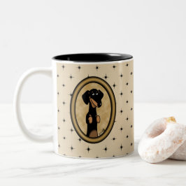 Caneca De Café Em Dois Tons Retrato do Cartoon Oval Dachshund, Oval Dourado (p