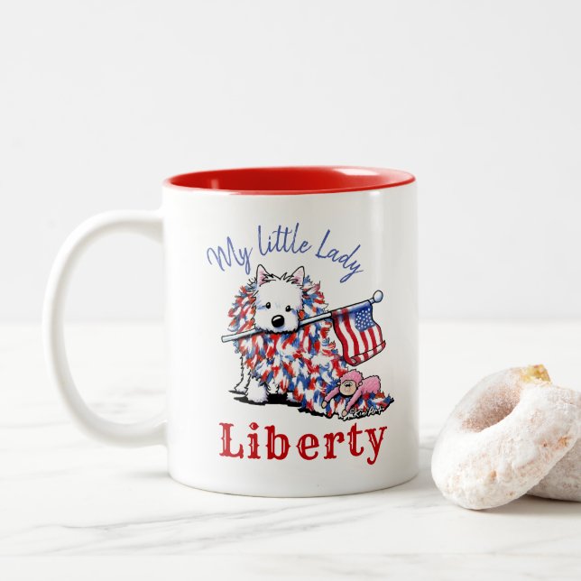 Caneca De Café Em Dois Tons Retrato do KiniArt Petcature LIBERTY (Com Donut)