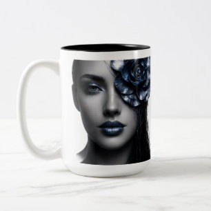 Caneca De Café Em Dois Tons Retrato Rosa Metallic Midnight Floral Escuro