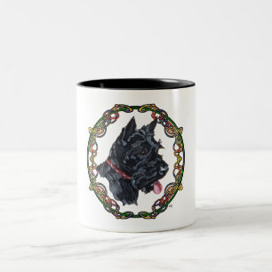 Caneca De Café Em Dois Tons Retrato Scottie com Entrelaçamento Celta