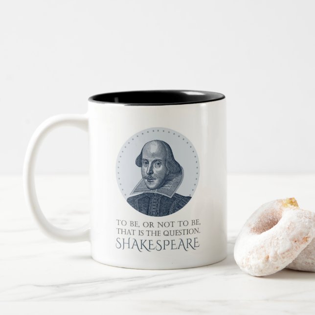 Caneca De Café Em Dois Tons Retrato Shakespeare para ser ou não ser citado (Com Donut)