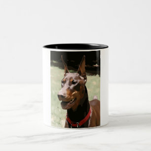 Caneca De Café Em Dois Tons Retrato vermelho do Doberman (v9-2)