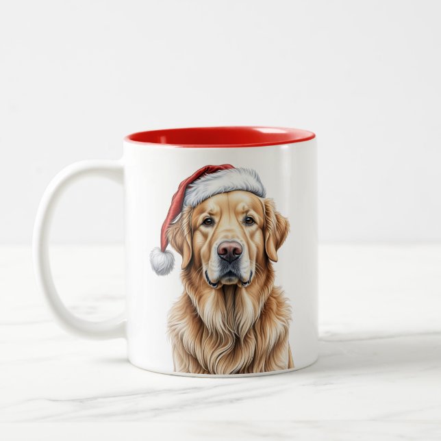 Caneca De Café Em Dois Tons Retriever de ouro com Santa Hat (Esquerda)