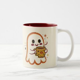 Caneca De Café Em Dois Tons Retro Assustador Fofa Fantasma Bebendo Café Vintag