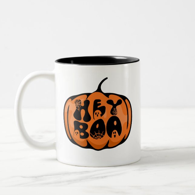 Caneca De Café Em Dois Tons Retro Bonito Boo Pumpkin Espírito Laranja Negro (Esquerda)