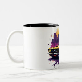 Caneca De Café Em Dois Tons Retro Car and Cityscape Art