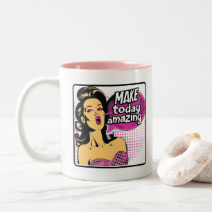 Caneca De Café Em Dois Tons Retro Chic: Citação Inspiradora de Arte Pop Vintag